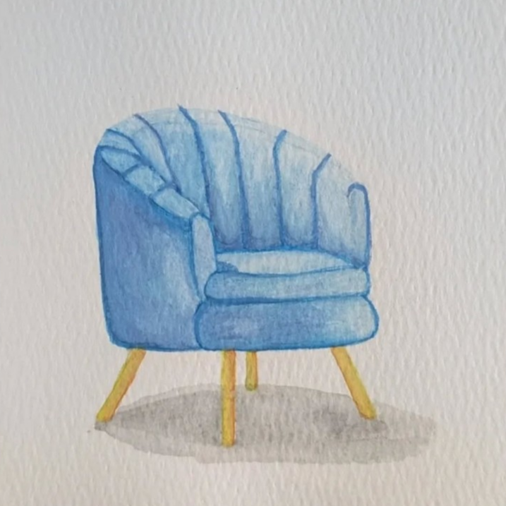 Watercolor painting of a blue chair